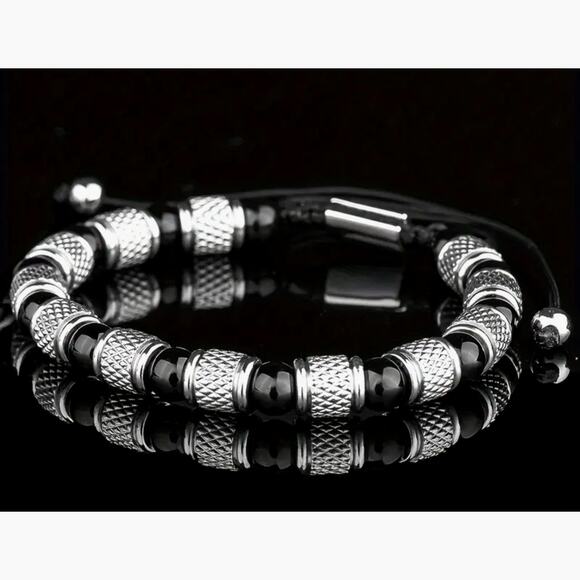 Unisex Stainless Steel Black Tigers Eye Bracelet - Picture 1 of 4
